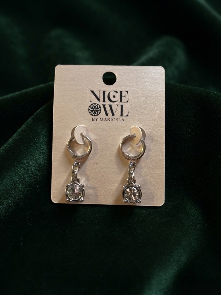 Aretes platino cristal colgante