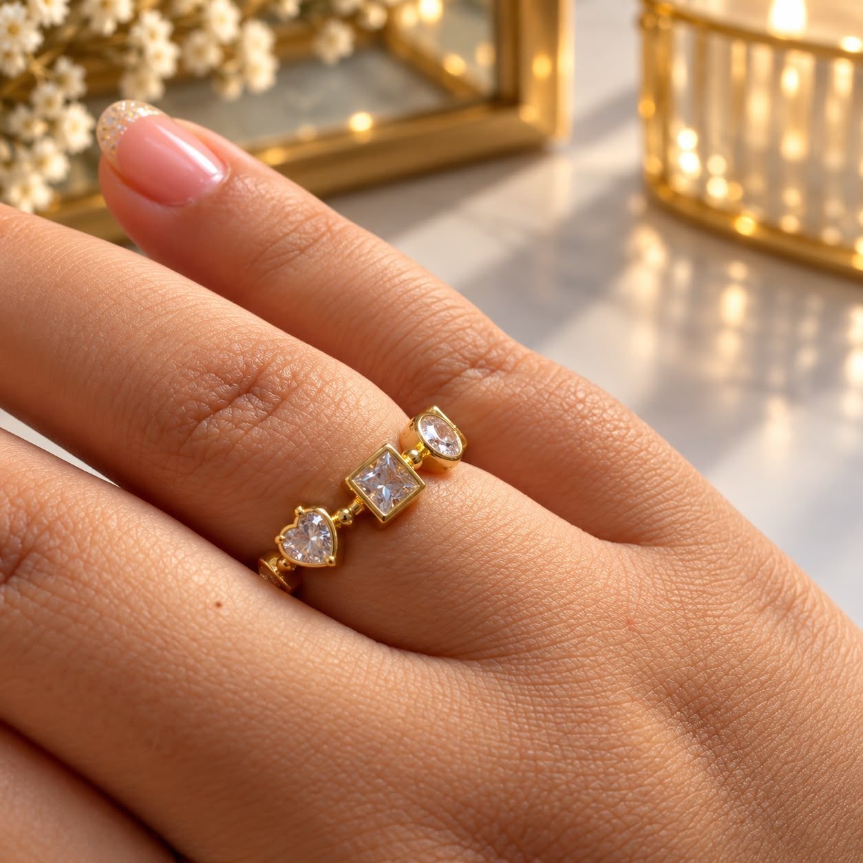 ANILLO ORO CORAZON/CUADRADO