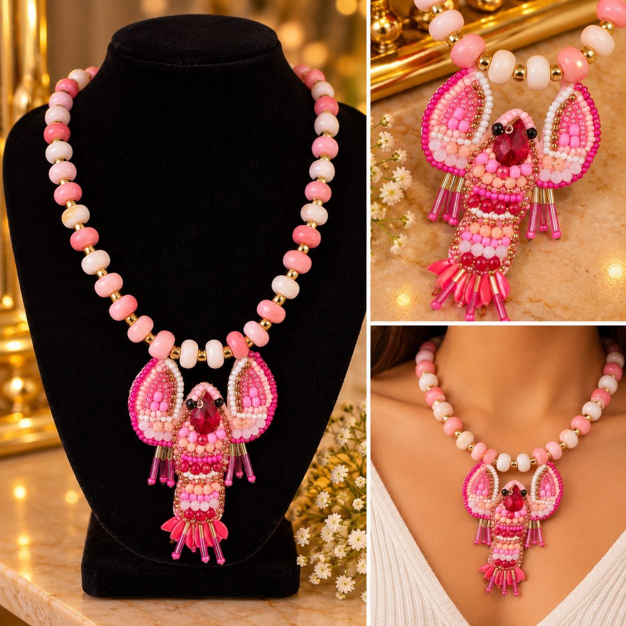 Collar rosa con langosta