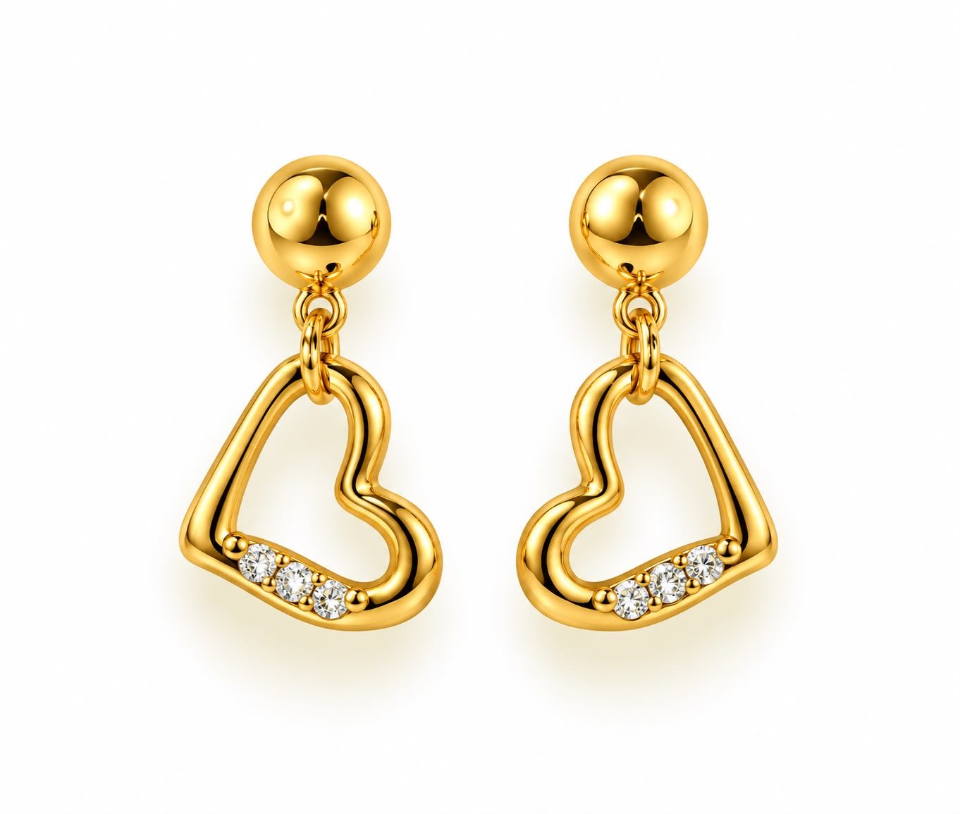 Aretes oro corazón colgante chico