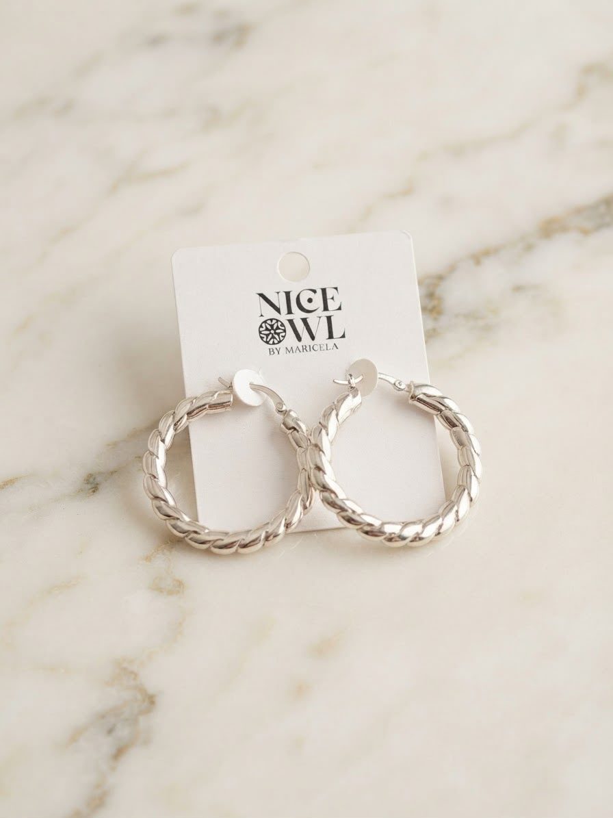 Aretes platino trenza arracada