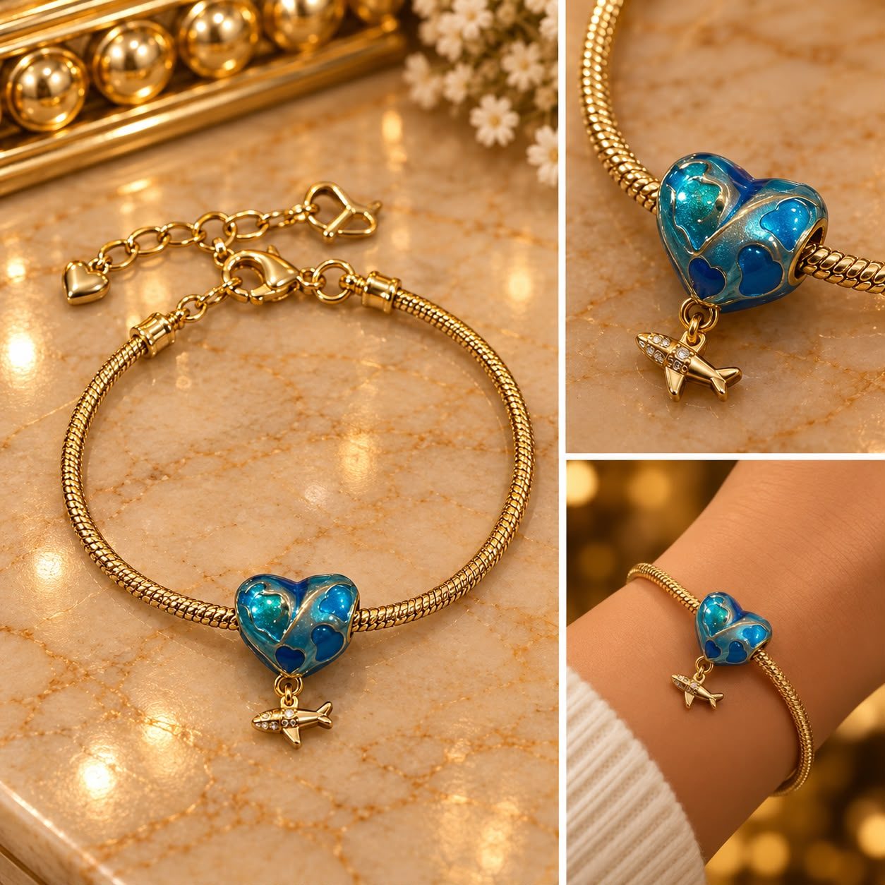 Pulsera corazón con avión