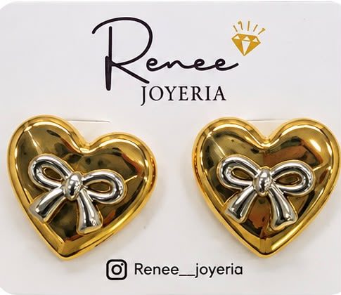 Arete corazón dorado con moño