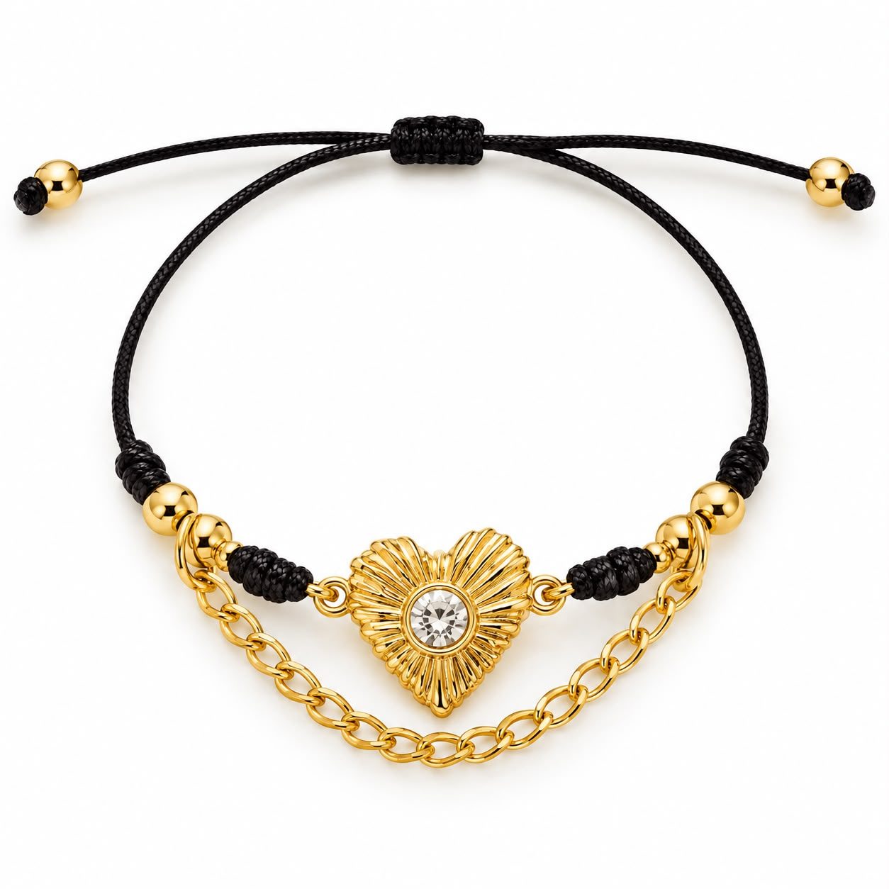 PULSERA AJUSTABLE NEGRO C/DIJE CORAZON NEGRO