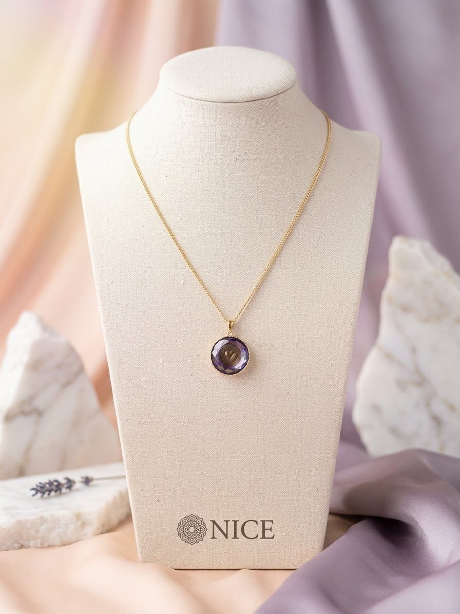 Collar dije corazón cristal morado
