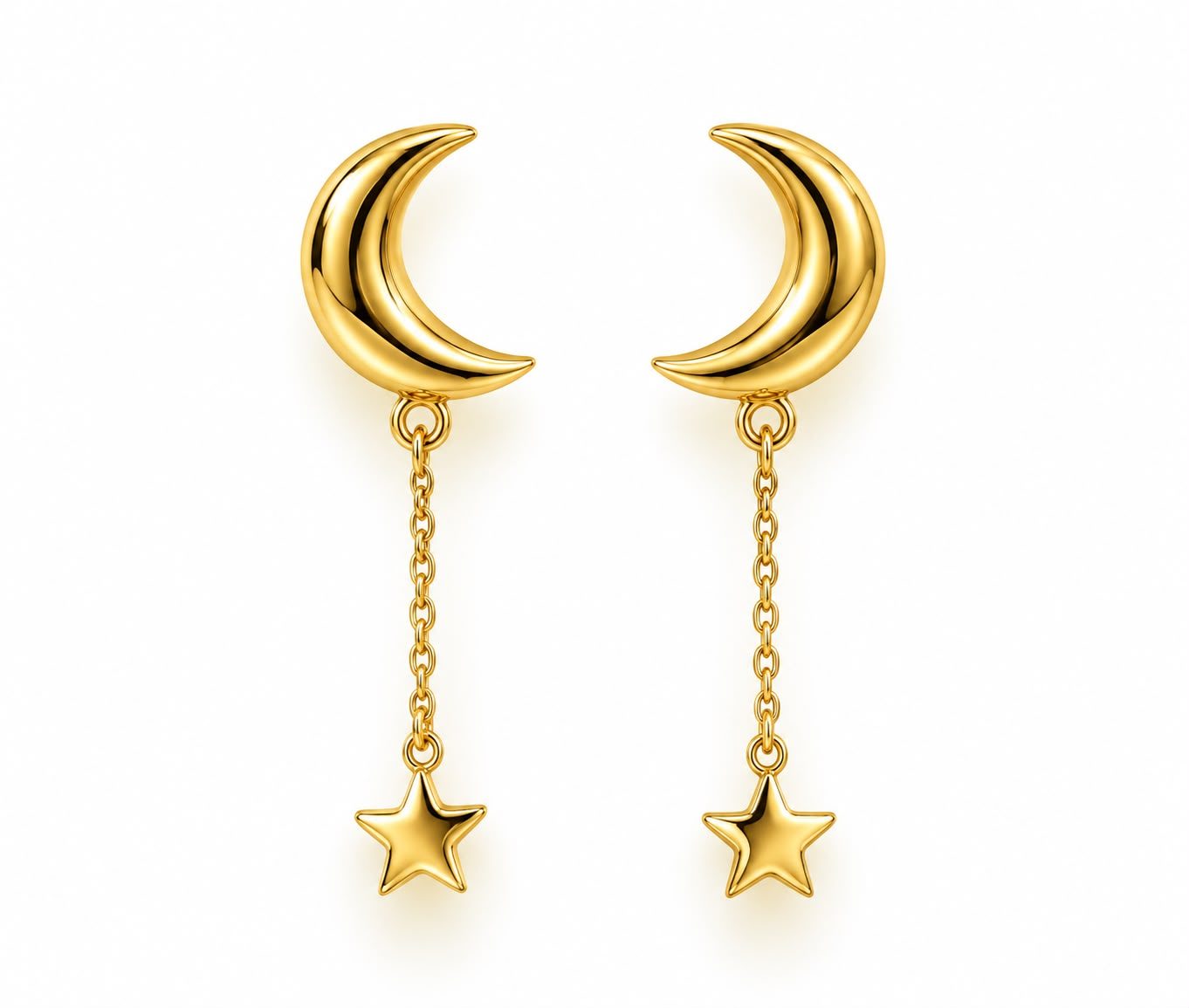 Aretes largo luna/estrella oro