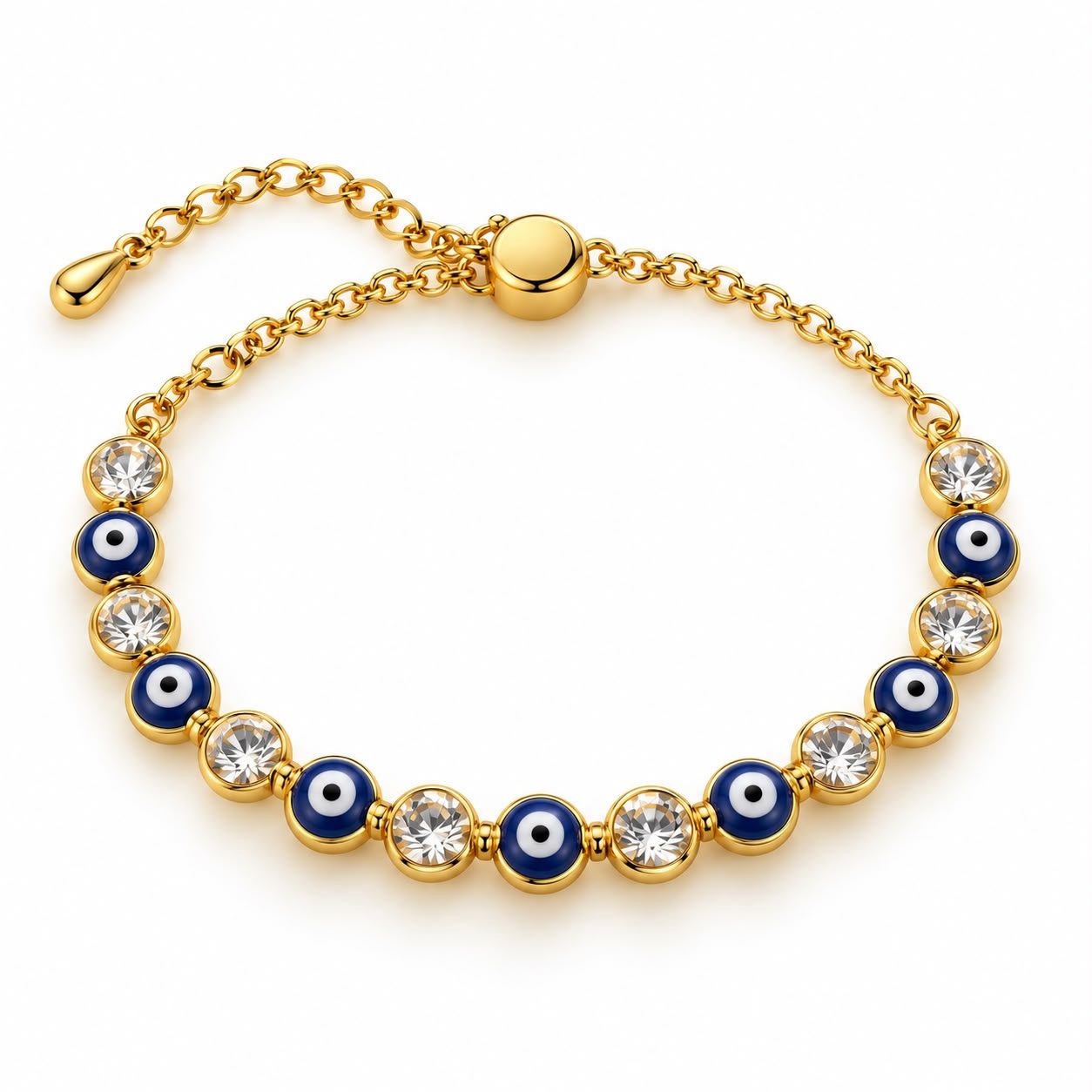 PULSERA ORO AJUSTABLE OJO TURCO CRISTALES