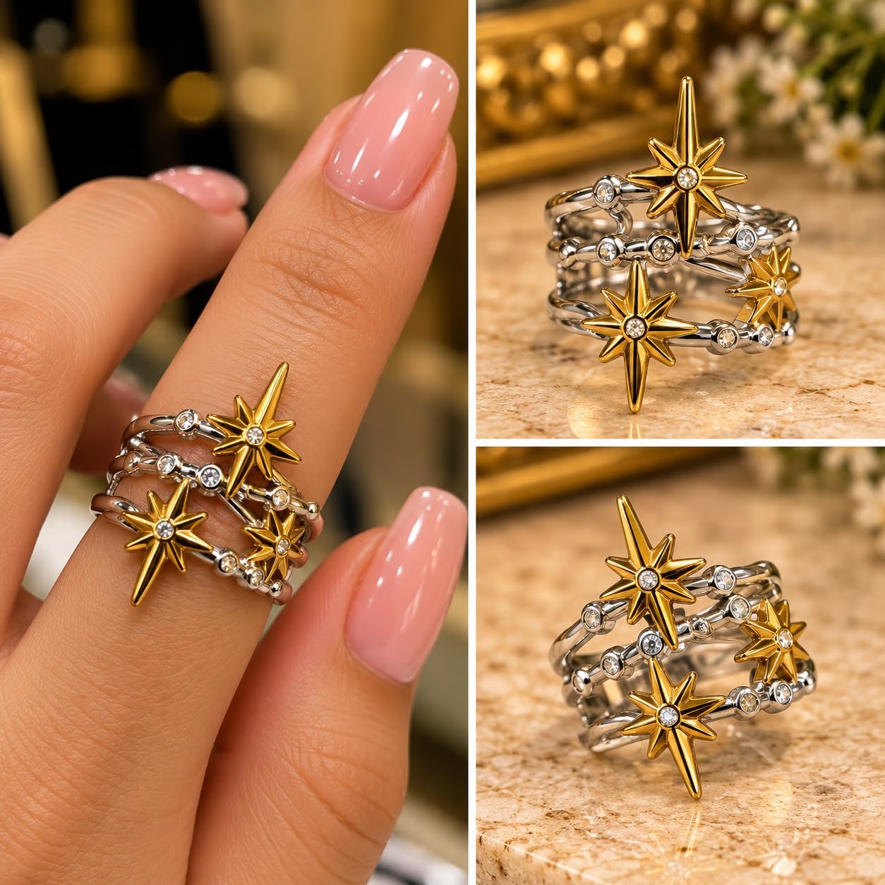 Anillo plateado con destello